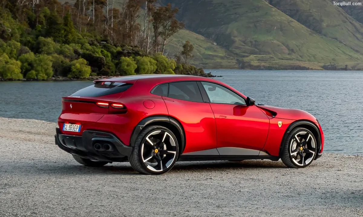 Ferrari Purosangue near lake
