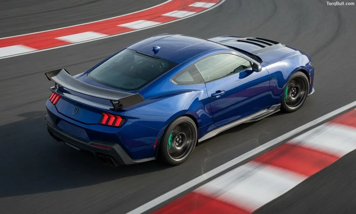 Ford Mustang Dark Horse SC running on track top view