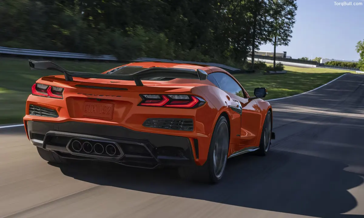 Corvette Z06 rear view on road
