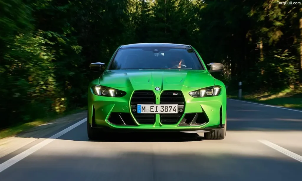 BMW M3 on road front view