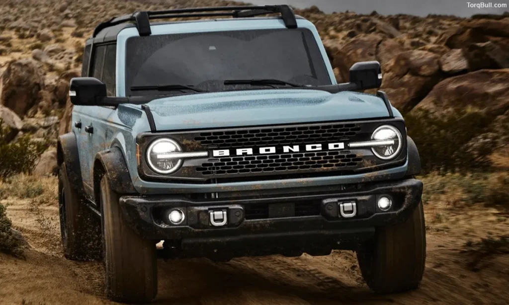 Ford Bronco front profile in rough terrain