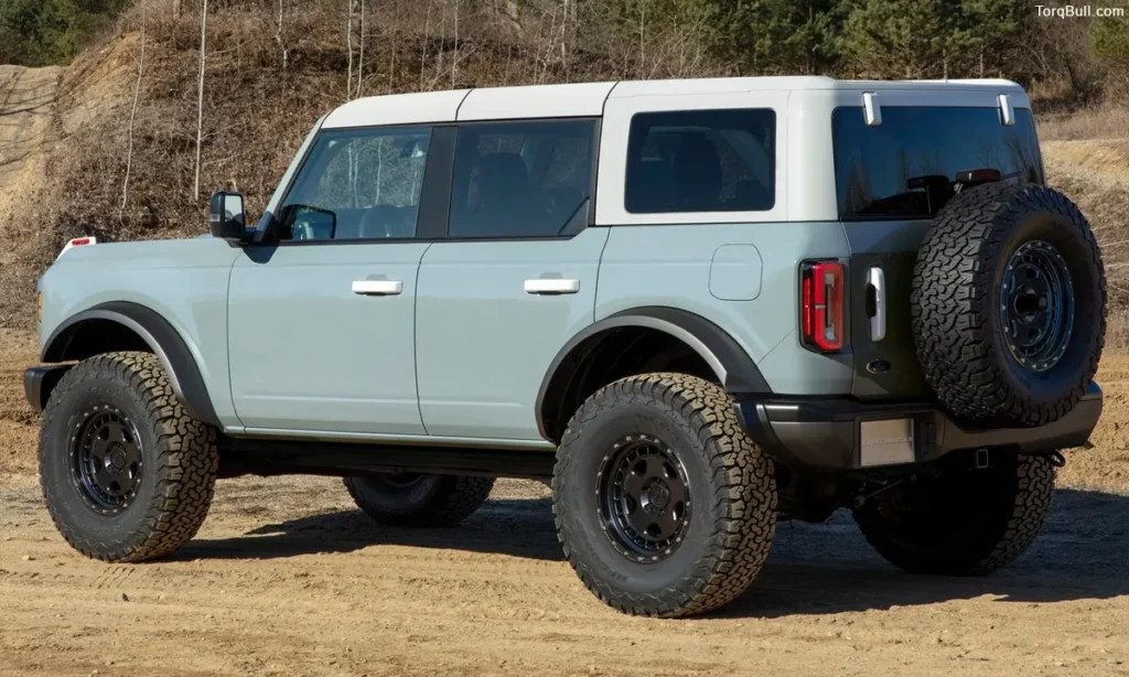 Ford Bronco side rear profile in rough terrain