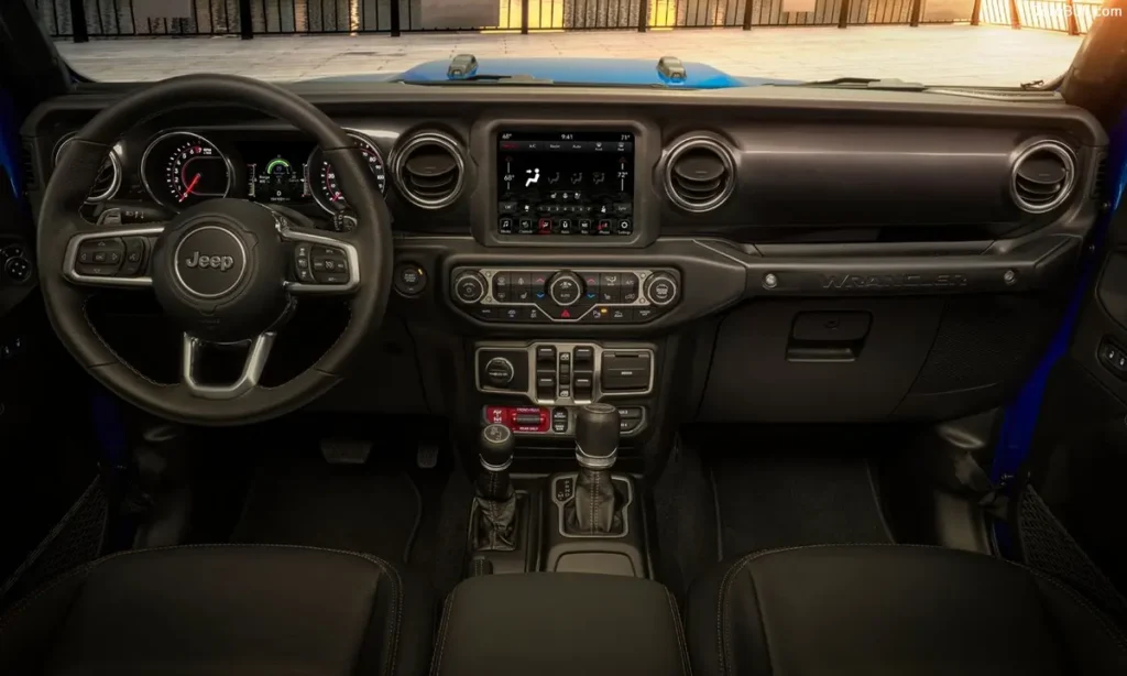Blue Jeep Wrangler interior dashboard