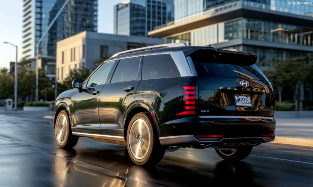 Hyundai Palisade rear view in the city