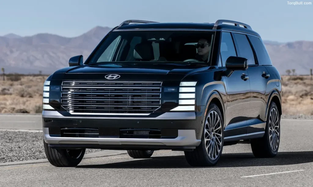Hyundai Palisade SUV front view on the road