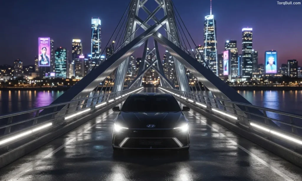Hyundai Elantra and the futuristic skyline