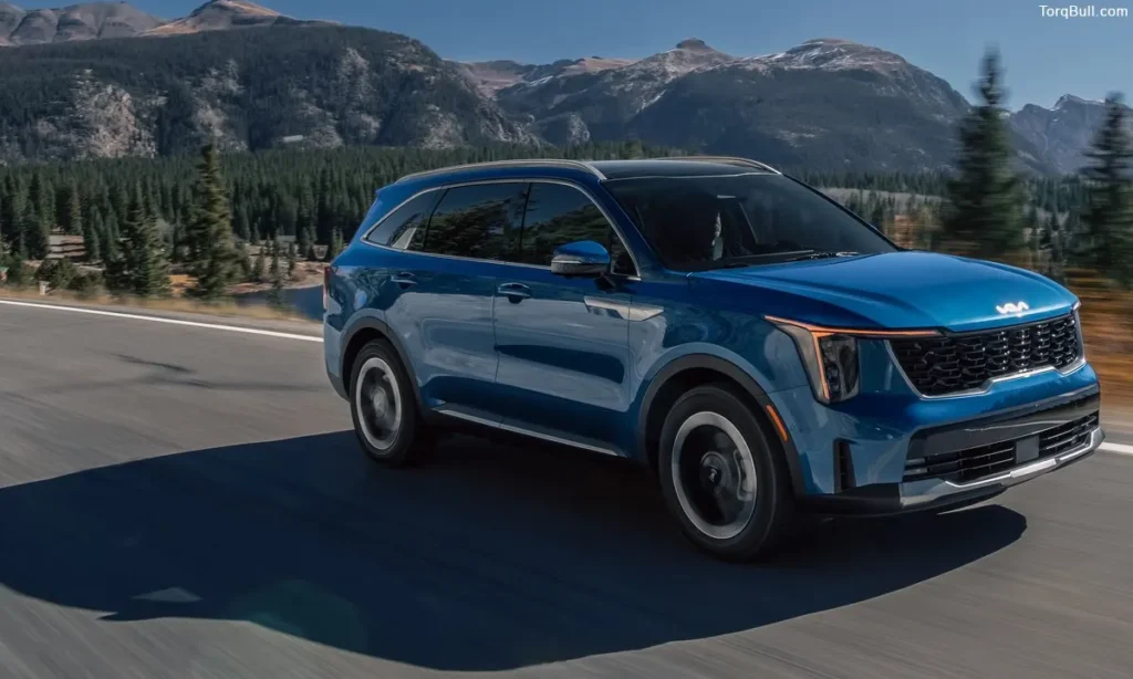 Kia Sorento Plug-In Hybrid front profile on mountain road