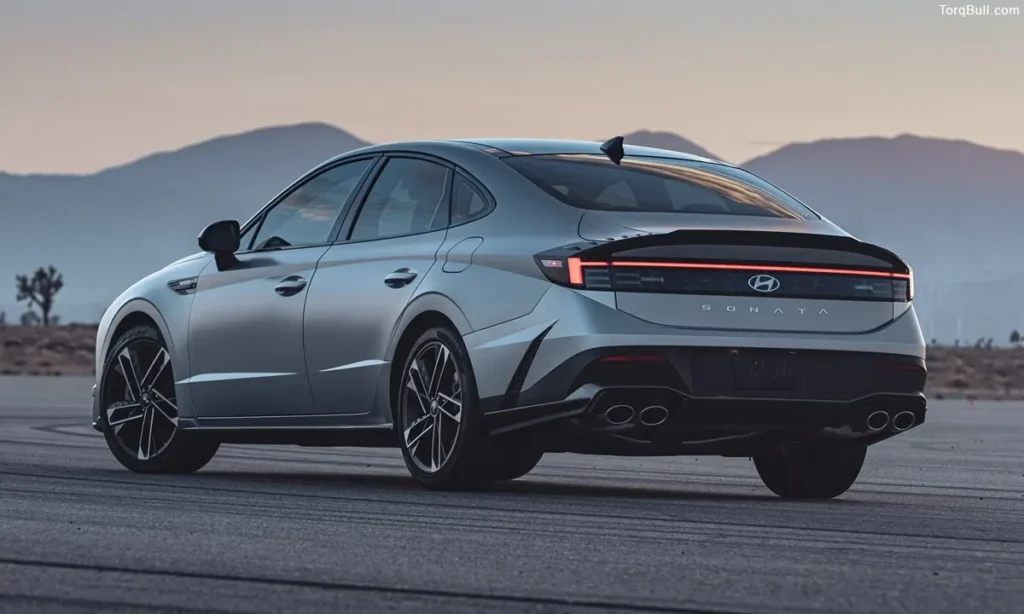 Hyundai Sonata rear view on road 348957
