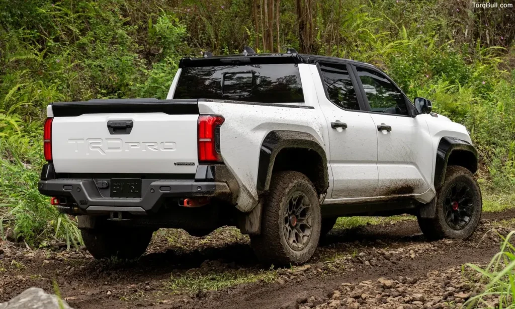 Toyota Tacoma TRD Pro rear profile on rough terrain