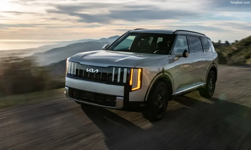 Kia Telluride dront view on road in the nature