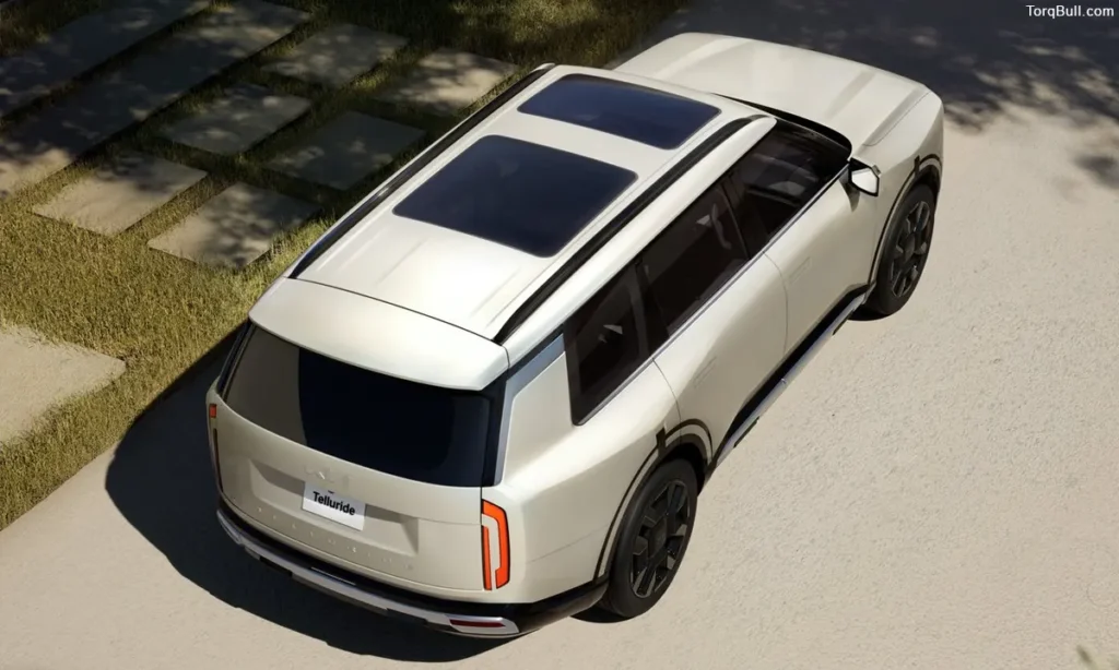 White Kia Telluride top view on road