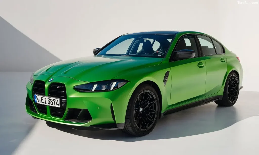 Green BMW M3 front view standby position