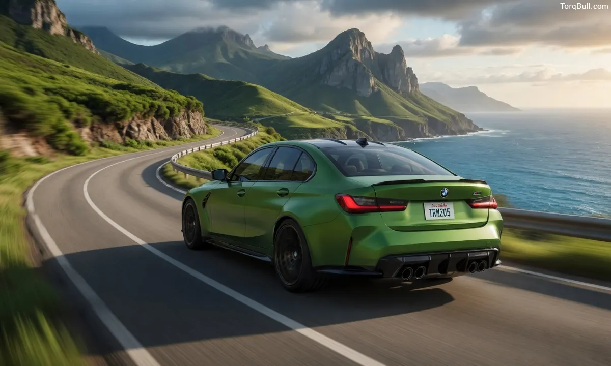 BMW M3 on mountain near ocean