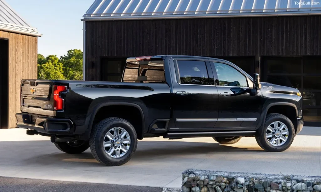 Chevrolet Silverado rear view outside garage