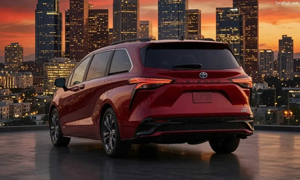Toyota Sienna rear view in a city building rooftop
