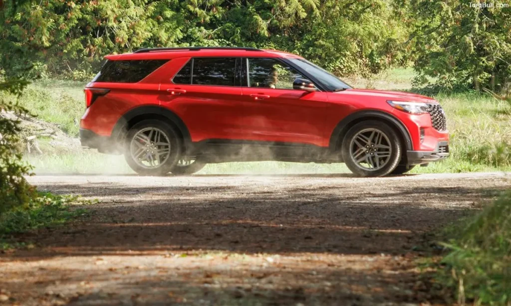 Ford Explorer Hybrid side view in the forest