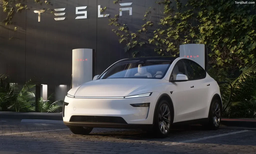 Tesla Model Y Charging on station