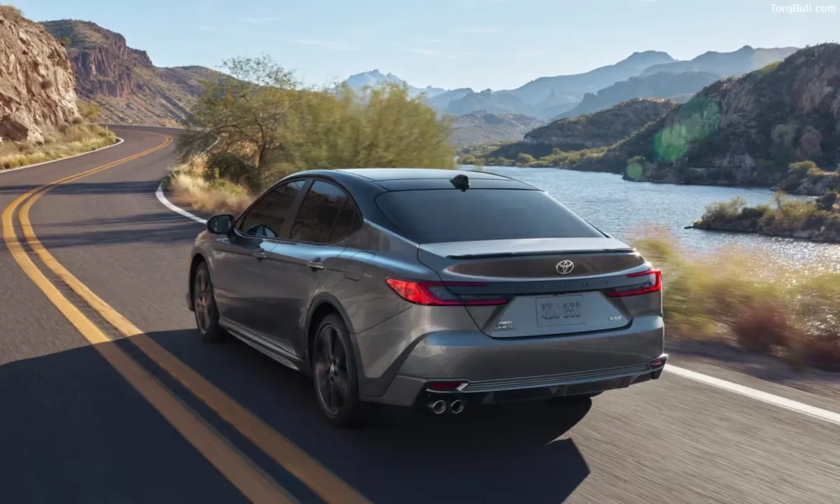 Toyota Camry rear view on the road 23485