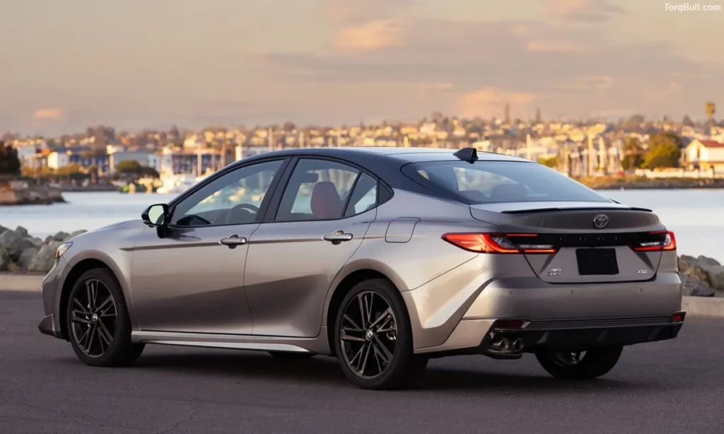 Toyota Camry parking back view in sunset