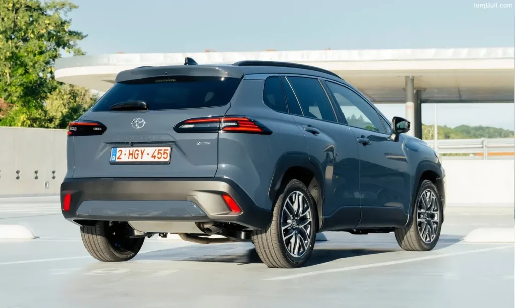 Toyota Corolla Cross Hybrid rear view on road