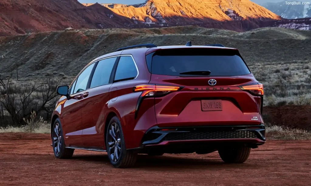 Toyota Sienna rear view on the mountain