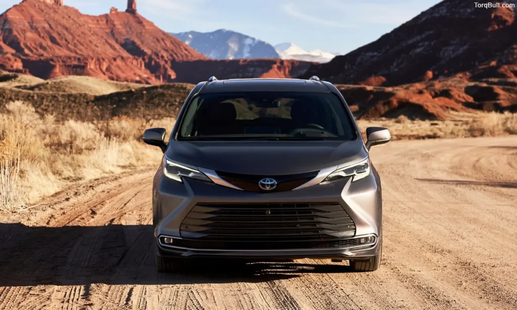 Toyota Sienna front view on the mountain
