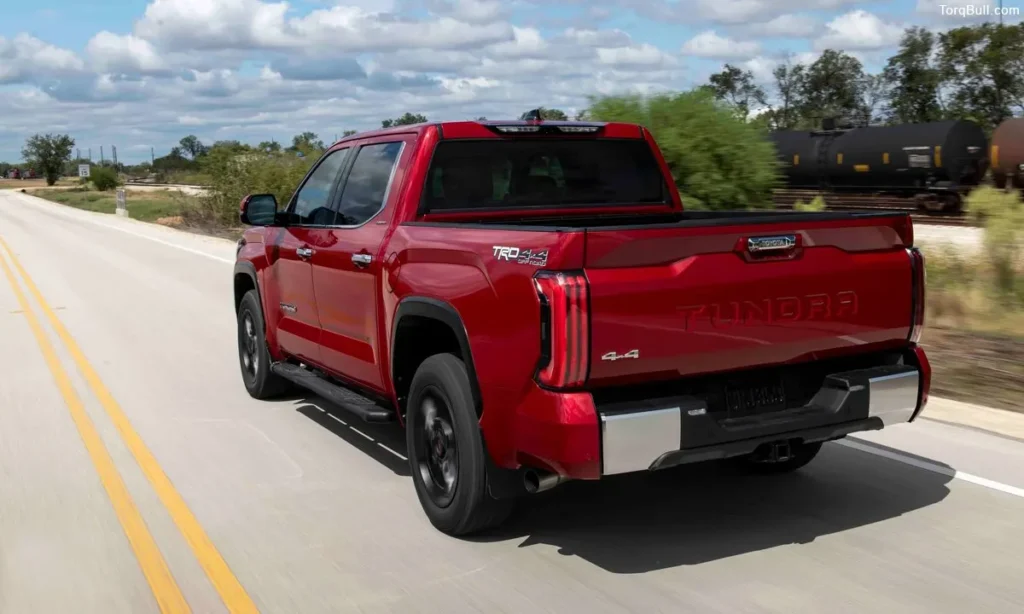Toyota Tundra on road rear view