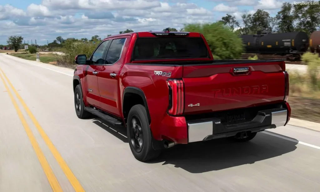 Toyota Tundra TRD Pro rear view on road 02394857