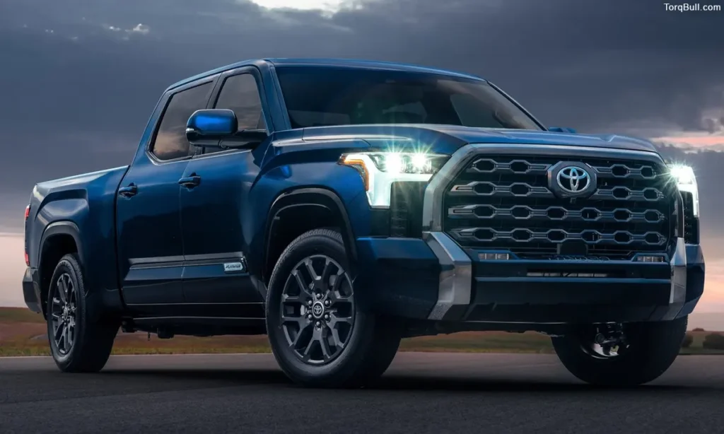 Blue Toyota Tundra parking at the night 098234